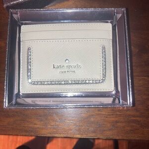 New in Box Kate Spade White Card Holder with Rhinestone Trim